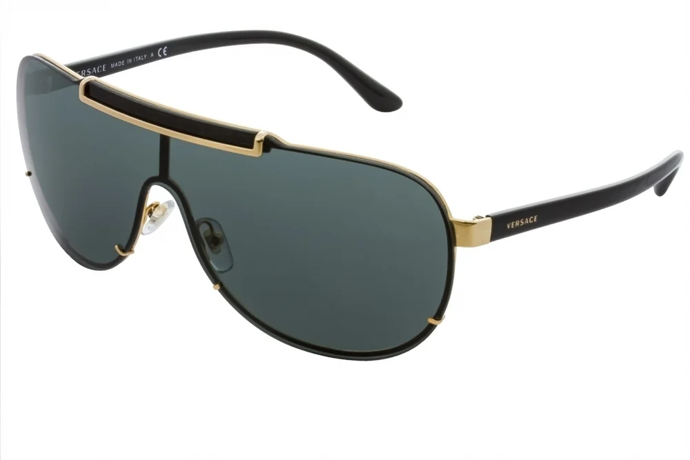 NWT Versace VE2140-100287 Gold Shield 40mm Sunglasses